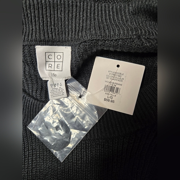 Core Life L Black Knit Dress Long Sleeves Stretch New - Picture 6 of 7